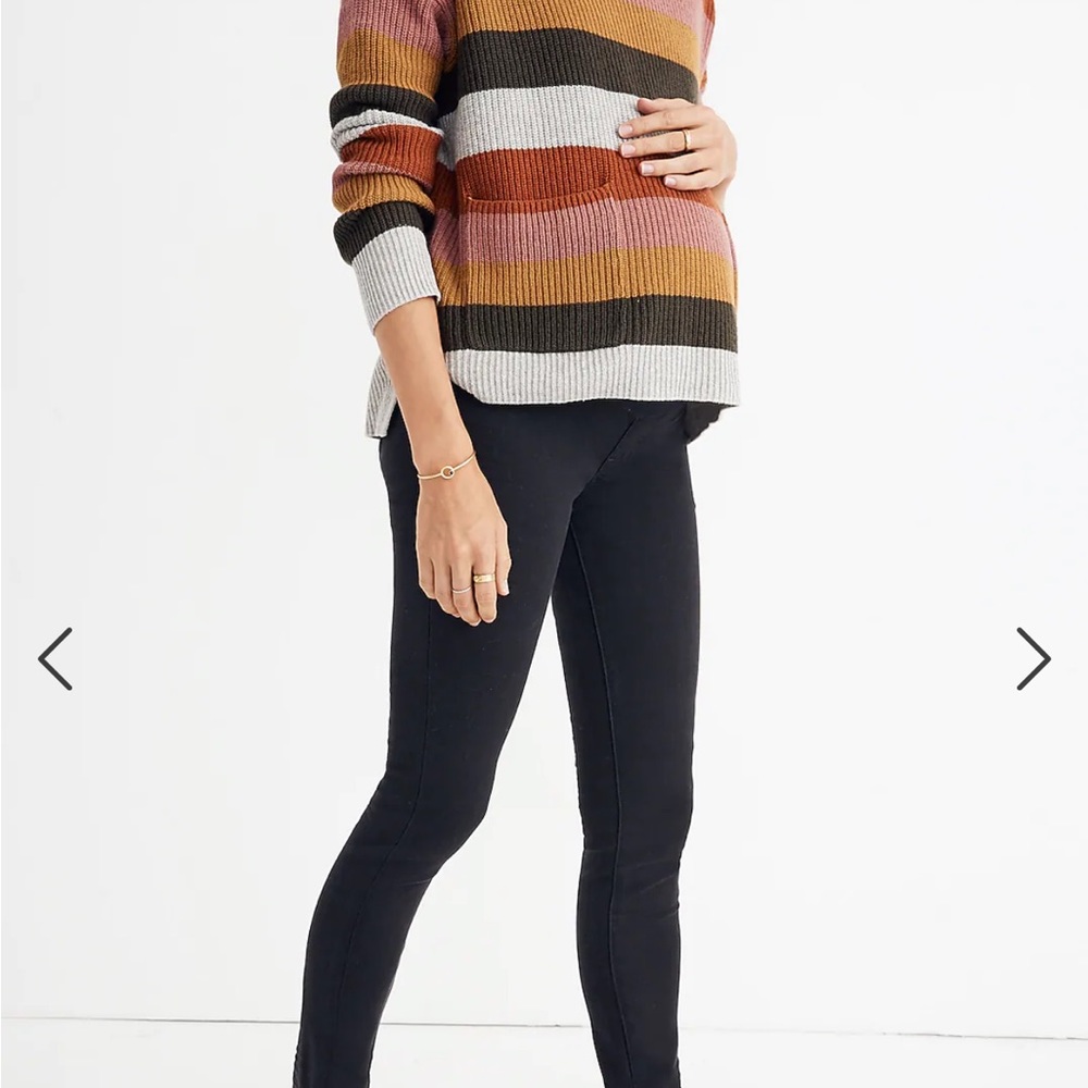Maternity over-the-belly skinny jeans in Lunar Wash Tencel Denim addition.